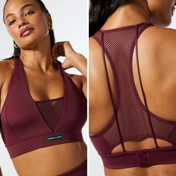 savage x fenty Other - Savage X Fenty RACER X SPORTS BRA Size L Wine Night Purple Medium Impact NEW